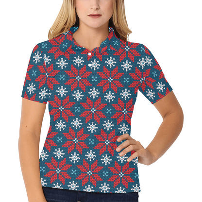 Poinsettia Pattern Print Design A02 Women's Polo Shirt
