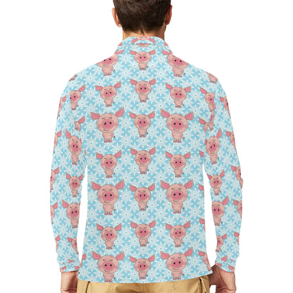 Pig Print Design LKS402 Long Sleeve Polo Shirt For Men's