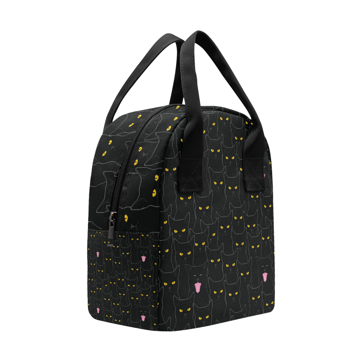Black Cat Yellow Eyes Print Pattern Insulated Lunch Bag