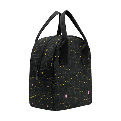 Black Cat Yellow Eyes Print Pattern Insulated Lunch Bag