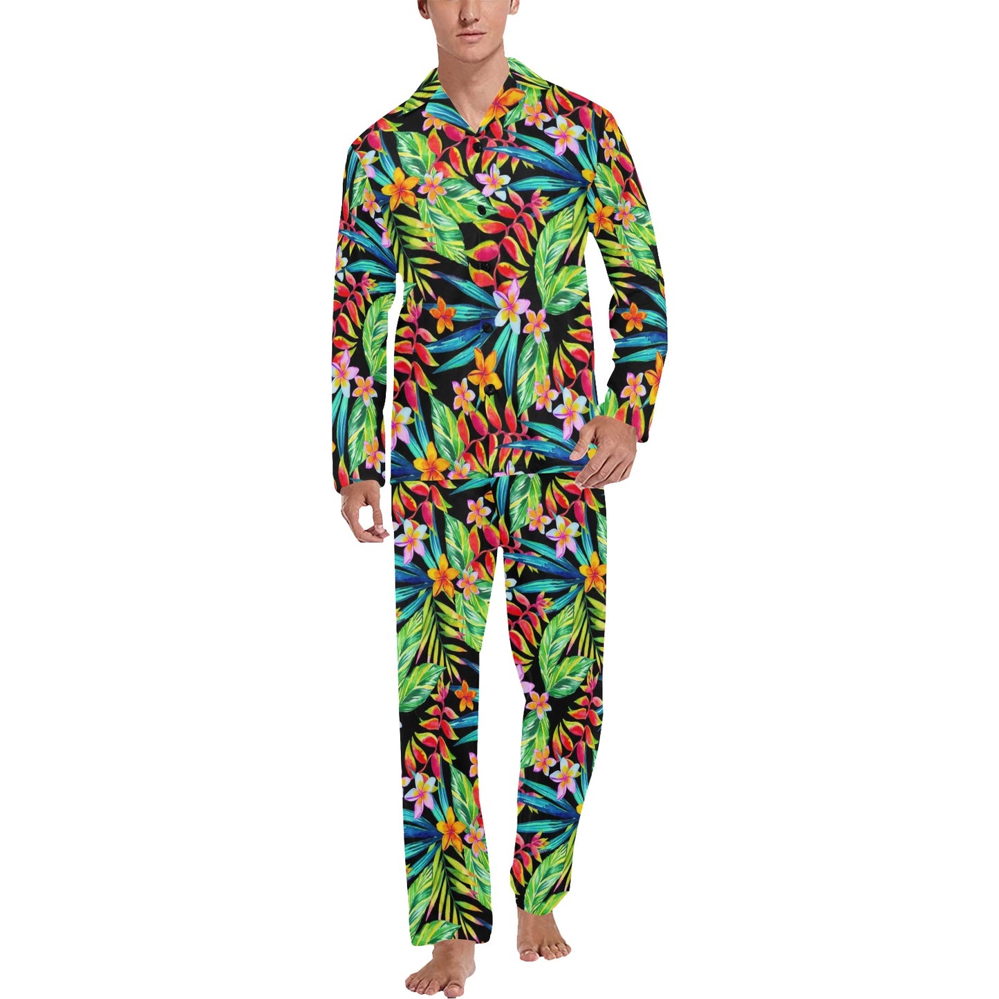 Heliconia Pattern Print Design HL09 Men's Long Pajama Set