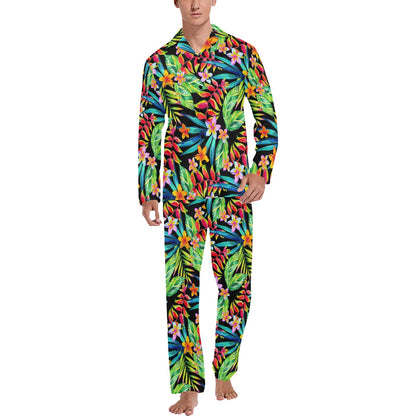 Heliconia Pattern Print Design HL09 Men's Long Pajama Set
