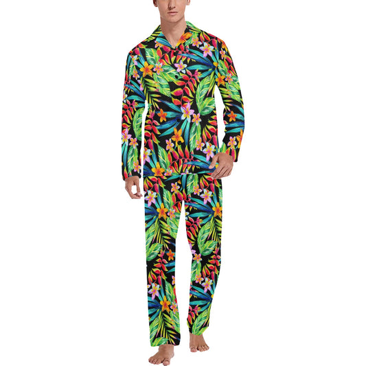 Heliconia Pattern Print Design HL09 Men's Long Pajama Set