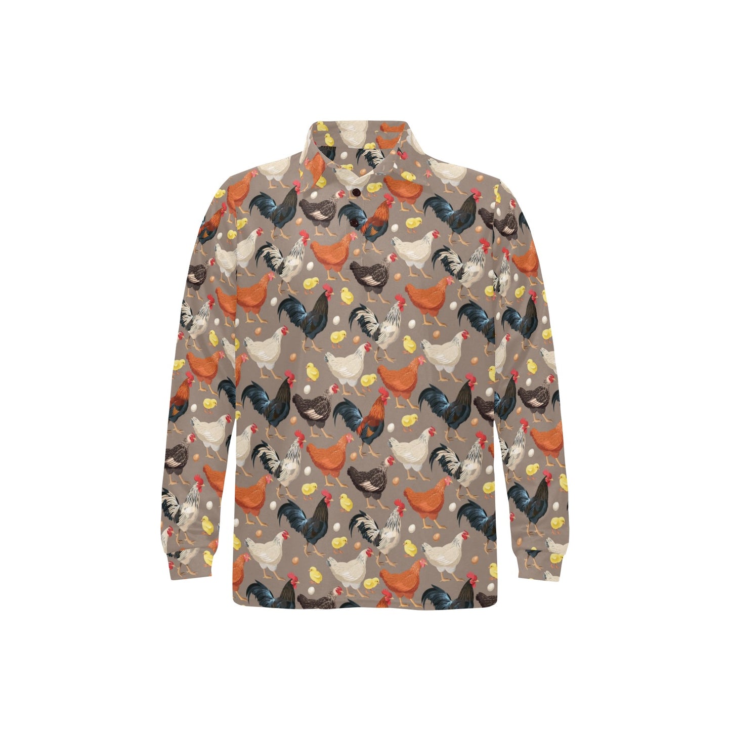 Chicken Evolution Pattern Long Sleeve Polo Shirt For Men's
