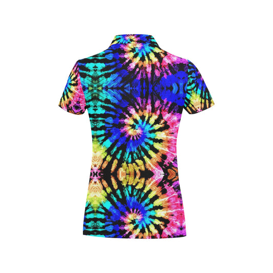 Tie Dye Rainbow Design Print Women's Polo Shirt