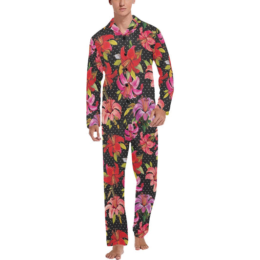 Lily Pattern Print Design LY012 Men's Long Pajama Set
