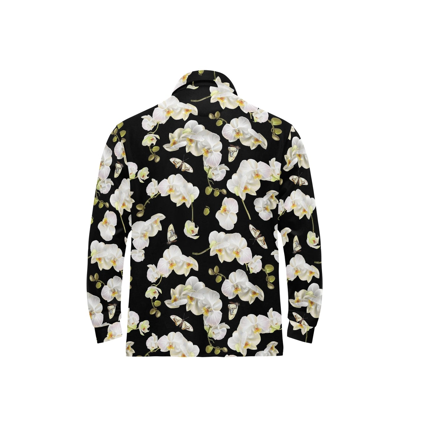 Orchid White Pattern Print Design OR011 Long Sleeve Polo Shirt For Men's