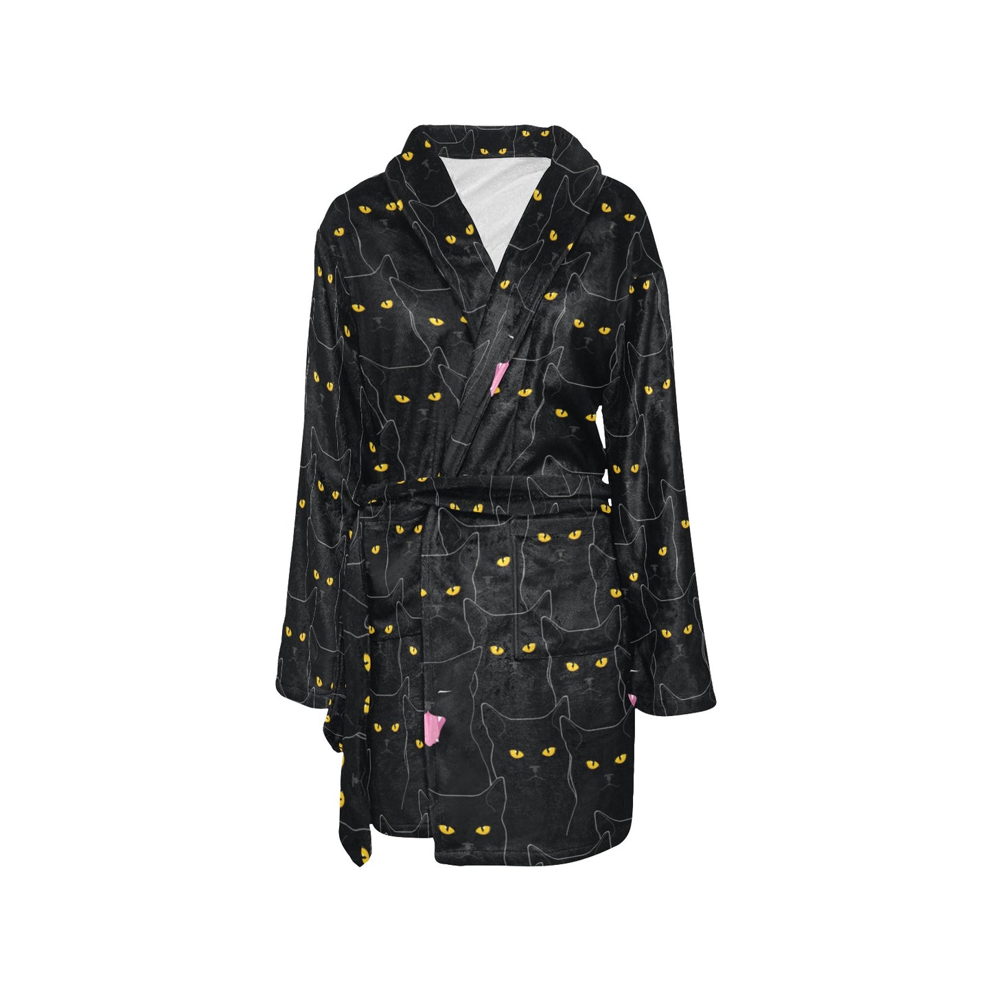 Black Cat Yellow Eyes Print Pattern Women's Fleece Robe