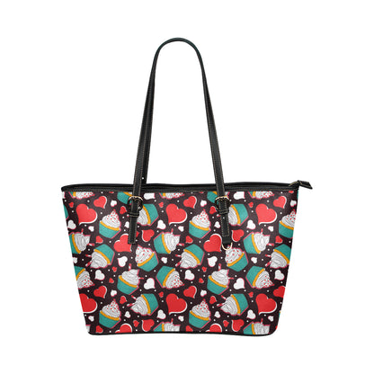 Cupcakes Heart Print Pattern Leather Tote Bag