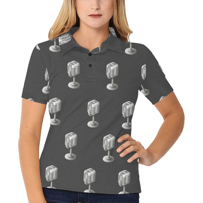 Microphone Vintage Pattern Print Design 01 Women's Polo Shirt