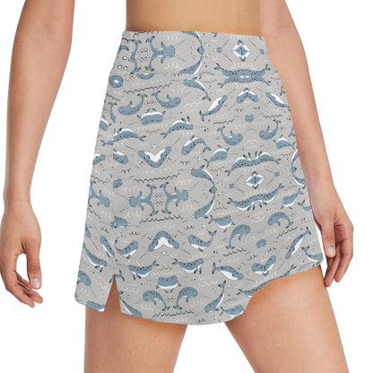 Narwhal Pattern Print 17" Golf & Pickleball Skort with Pockets