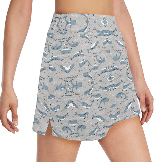 Narwhal Pattern Print 17" Golf & Pickleball Skort with Pockets