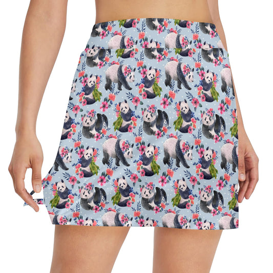 Panda Bear Flower Design Themed Print 17" Golf & Pickleball Skort with Pockets