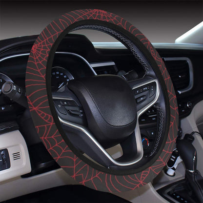 Spider Web Red Print Design LKS302 Steering Wheel Cover with Elastic Edge