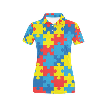 Autism Awareness Puzzles Design Print Women's Polo Shirt
