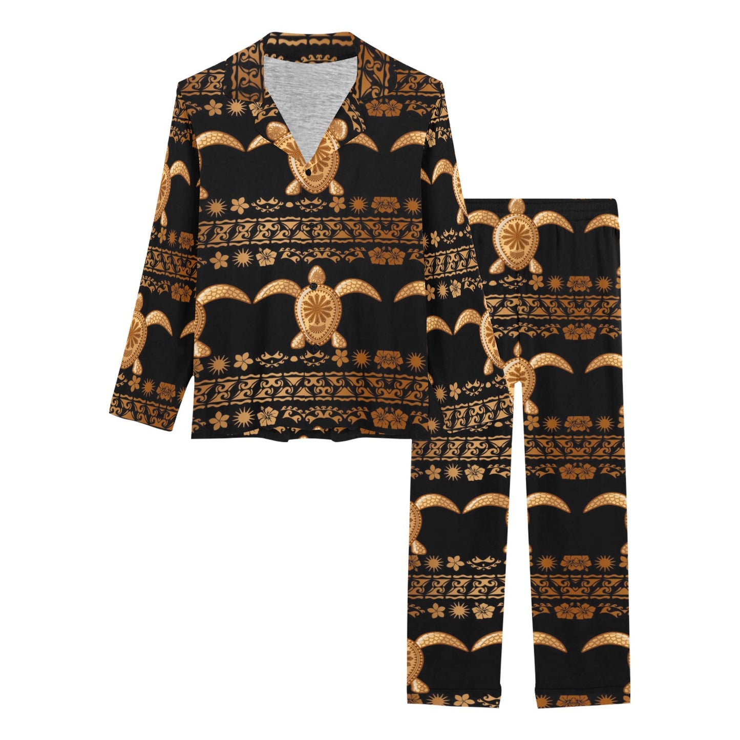 Tribal Sea turtle Polynesian Hawaiian Women's Long Pajama Set