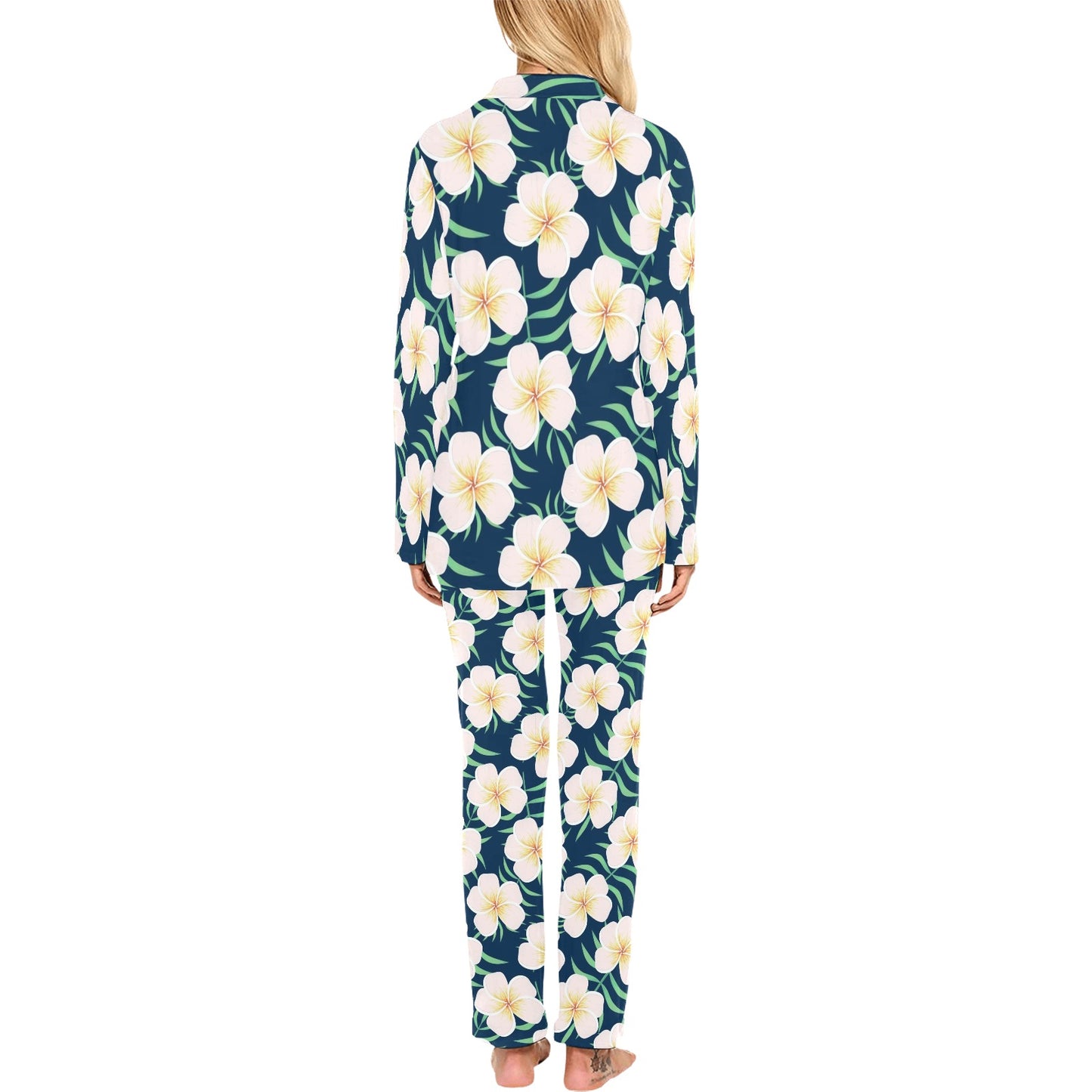 Pink Plumeria Pattern Print Design PM016 Women's Long Pajama Set