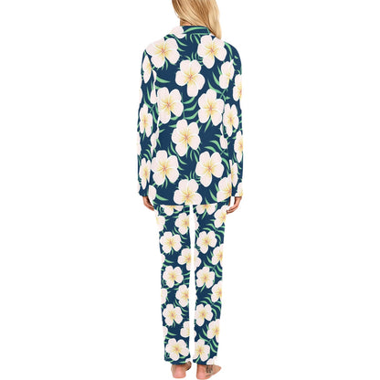 Pink Plumeria Pattern Print Design PM016 Women's Long Pajama Set