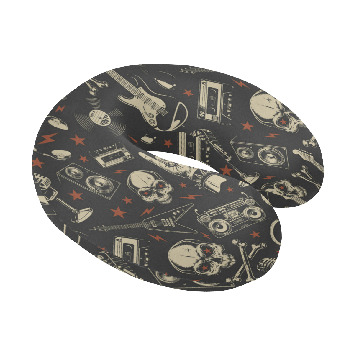 Rock and Roll Skull Pattern Print Design A03 U-Shaped Travel Neck Pillow