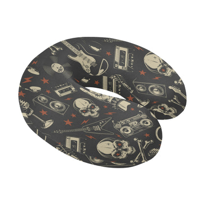 Rock and Roll Skull Pattern Print Design A03 U-Shaped Travel Neck Pillow