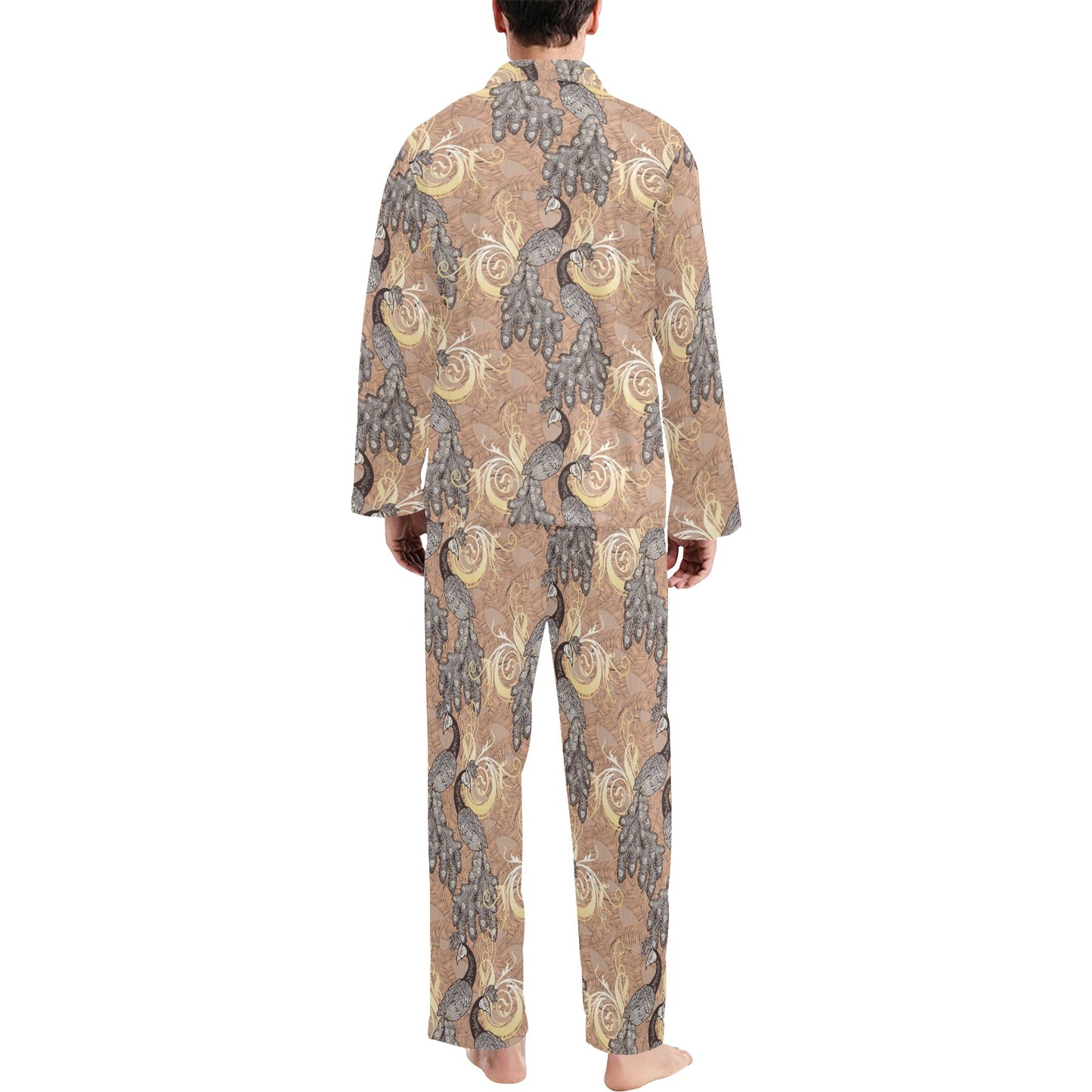 Peacock Pattern Print Design A05 Men's Long Pajama Set