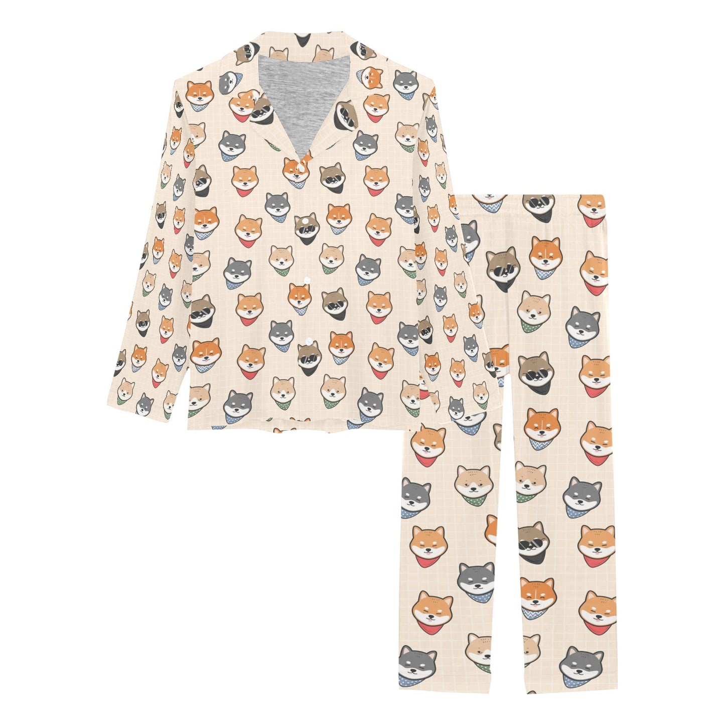 Shiba Inu Print Design LKS3010 Women's Long Pajama Set