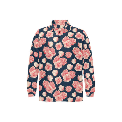 Rose Pattern Print Design A03 Long Sleeve Polo Shirt For Men's
