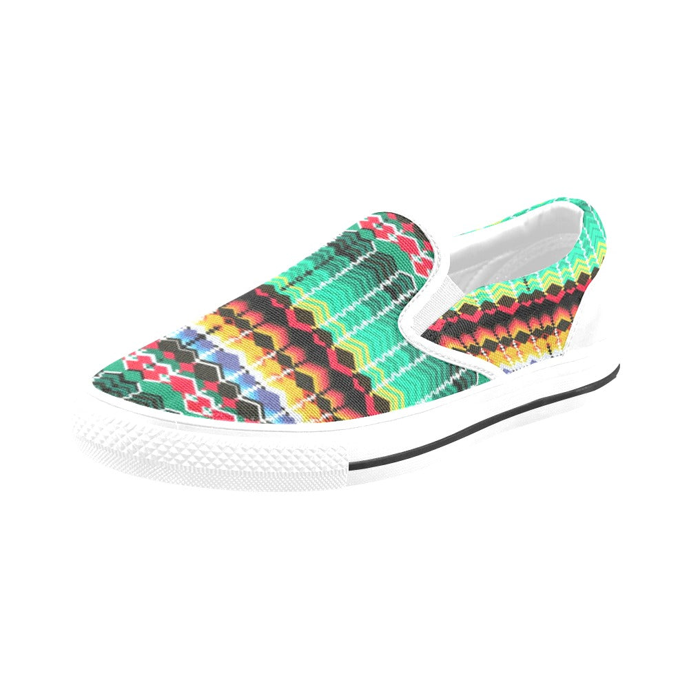 Serape Print Design LKS307 White Slip Ons Canvas Women's Shoes