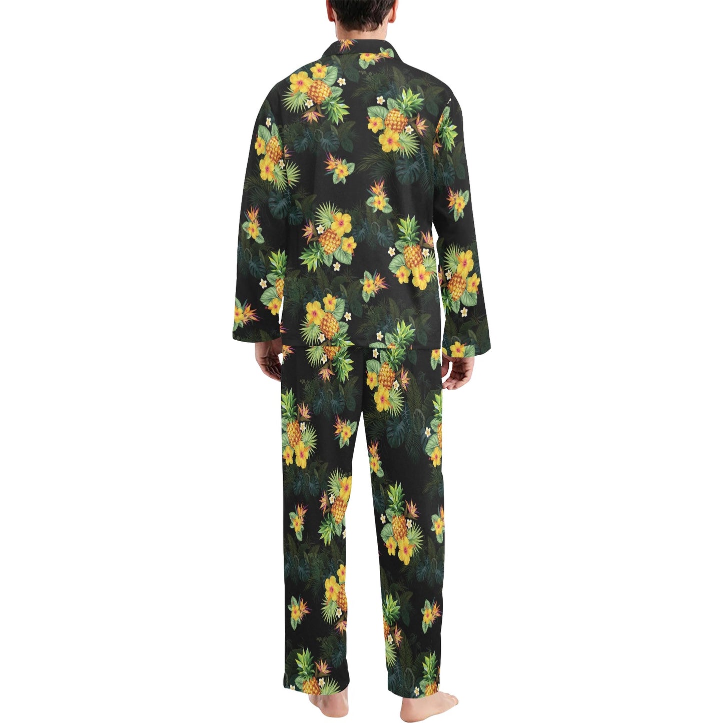 Pineapple Tropical Flower Print Pattern Men's Long Pajama Set
