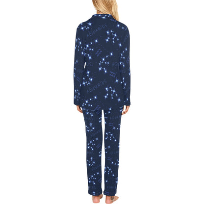 Aquarius Zodiac Pattern Print Design 02 Women's Long Pajama Set
