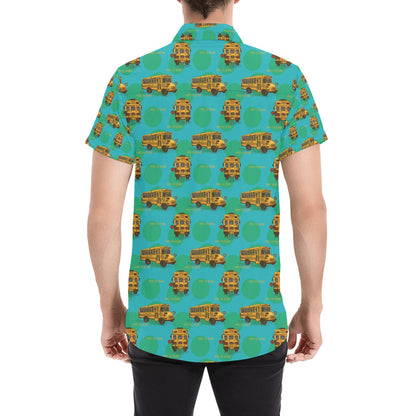 School Bus Print Design LKS308 Men Short Sleeve Button Up Shirt