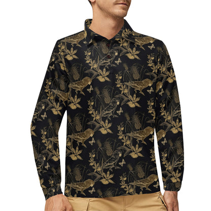 Parakeet Pattern Print Design A05 Long Sleeve Polo Shirt For Men's