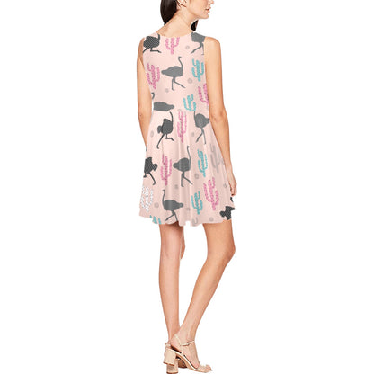 Ostrich Pattern Print Design 03 Sleeveless Dress