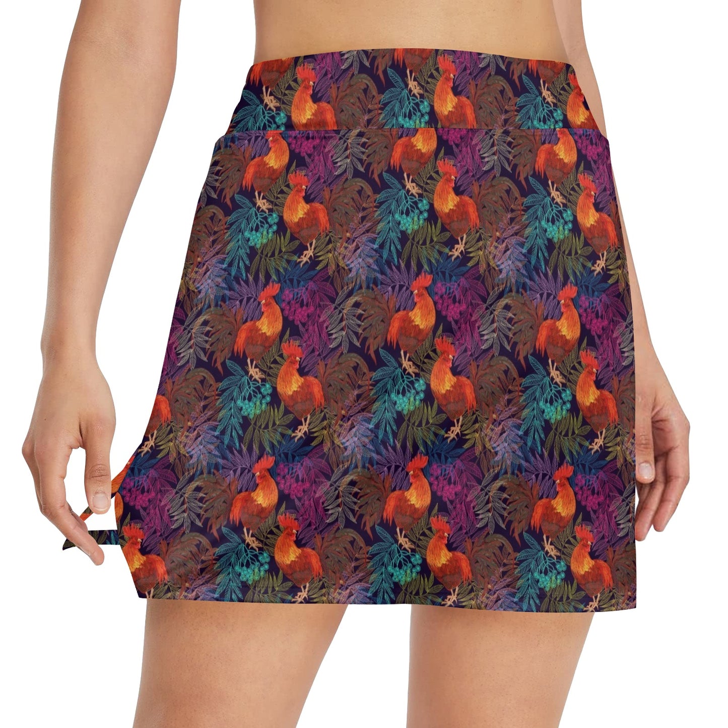 Rooster Print Style 17" Golf & Pickleball Skort with Pockets
