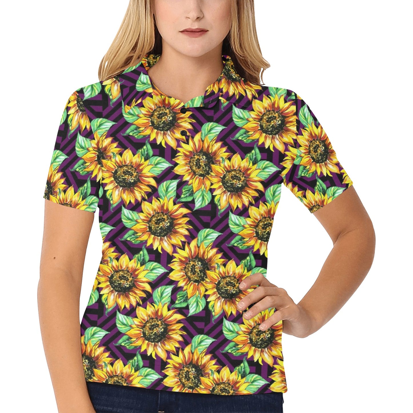 Sunflower Pattern Print Design SF012 Women's Polo Shirt