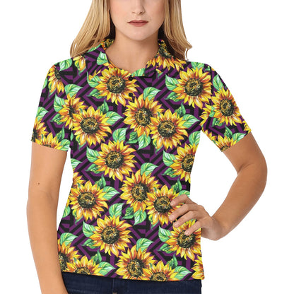 Sunflower Pattern Print Design SF012 Women's Polo Shirt