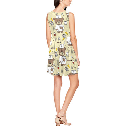 Nurse Bear Pattern Print Design A02 Sleeveless Dress