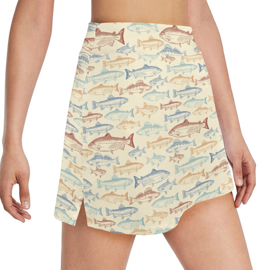 Salmon Fish Print Design LKS302 17" Golf & Pickleball Skort with Pockets