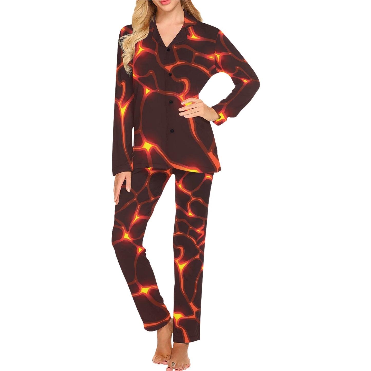 Lava Pattern Print Design 02 Women's Long Pajama Set