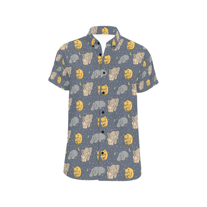 Safari Elephant Lion Print Design LKS303 Men Short Sleeve Button Up Shirt