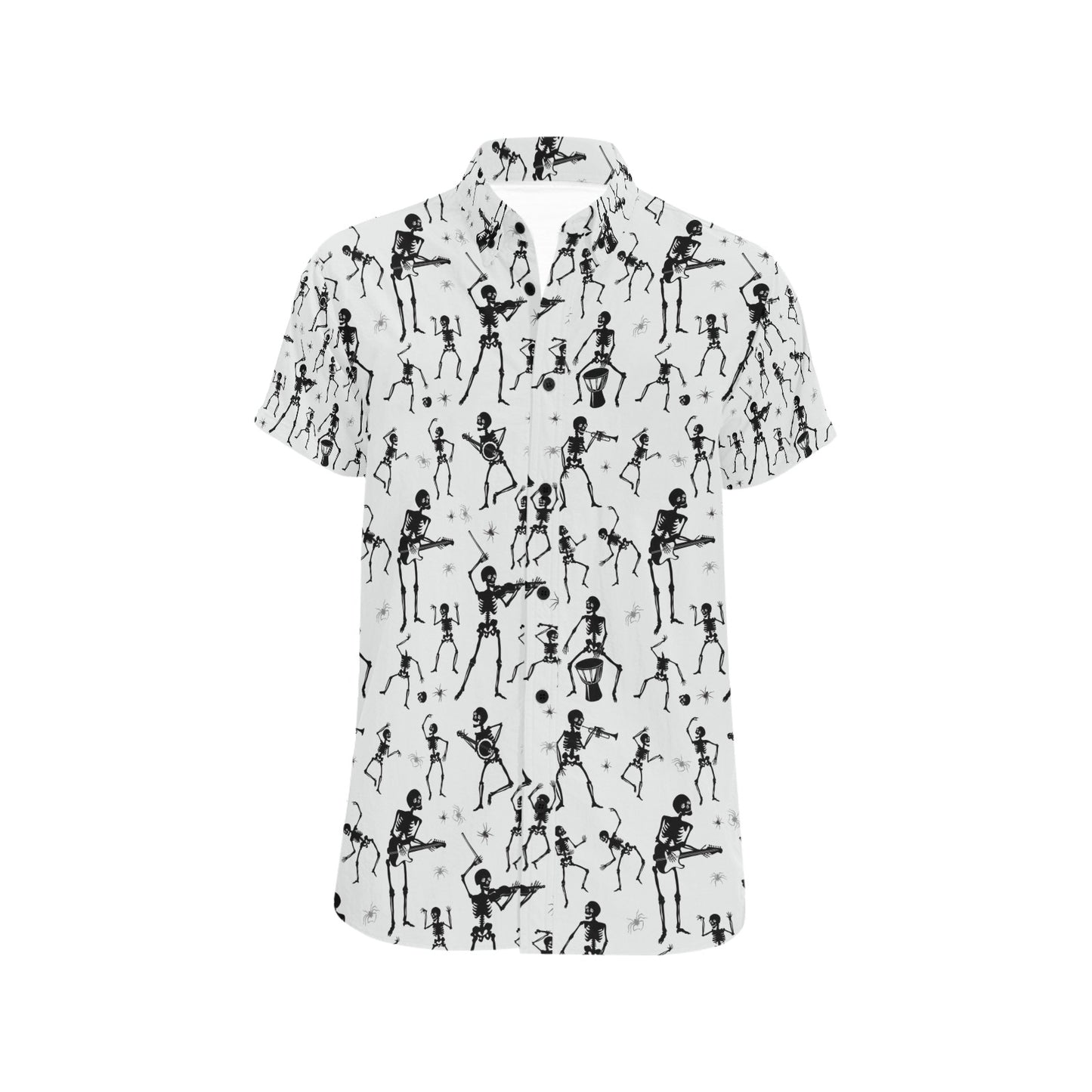 Skeleton Music Player Print Design LKS303 Men Short Sleeve Button Up Shirt
