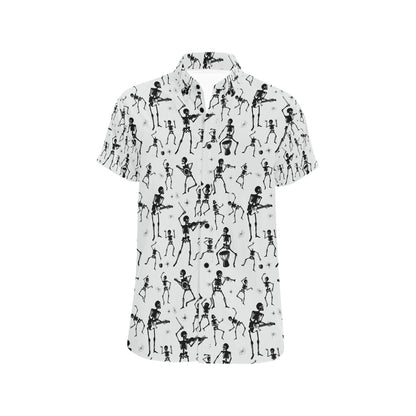 Skeleton Music Player Print Design LKS303 Men Short Sleeve Button Up Shirt