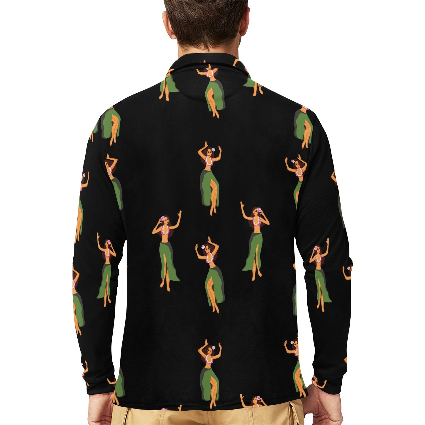 Hula Dancers Girl Pattern Print Design 01 Long Sleeve Polo Shirt For Men's
