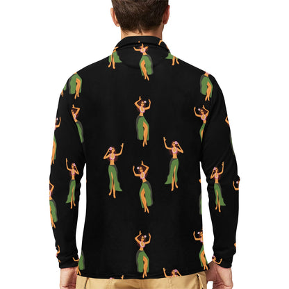 Hula Dancers Girl Pattern Print Design 01 Long Sleeve Polo Shirt For Men's