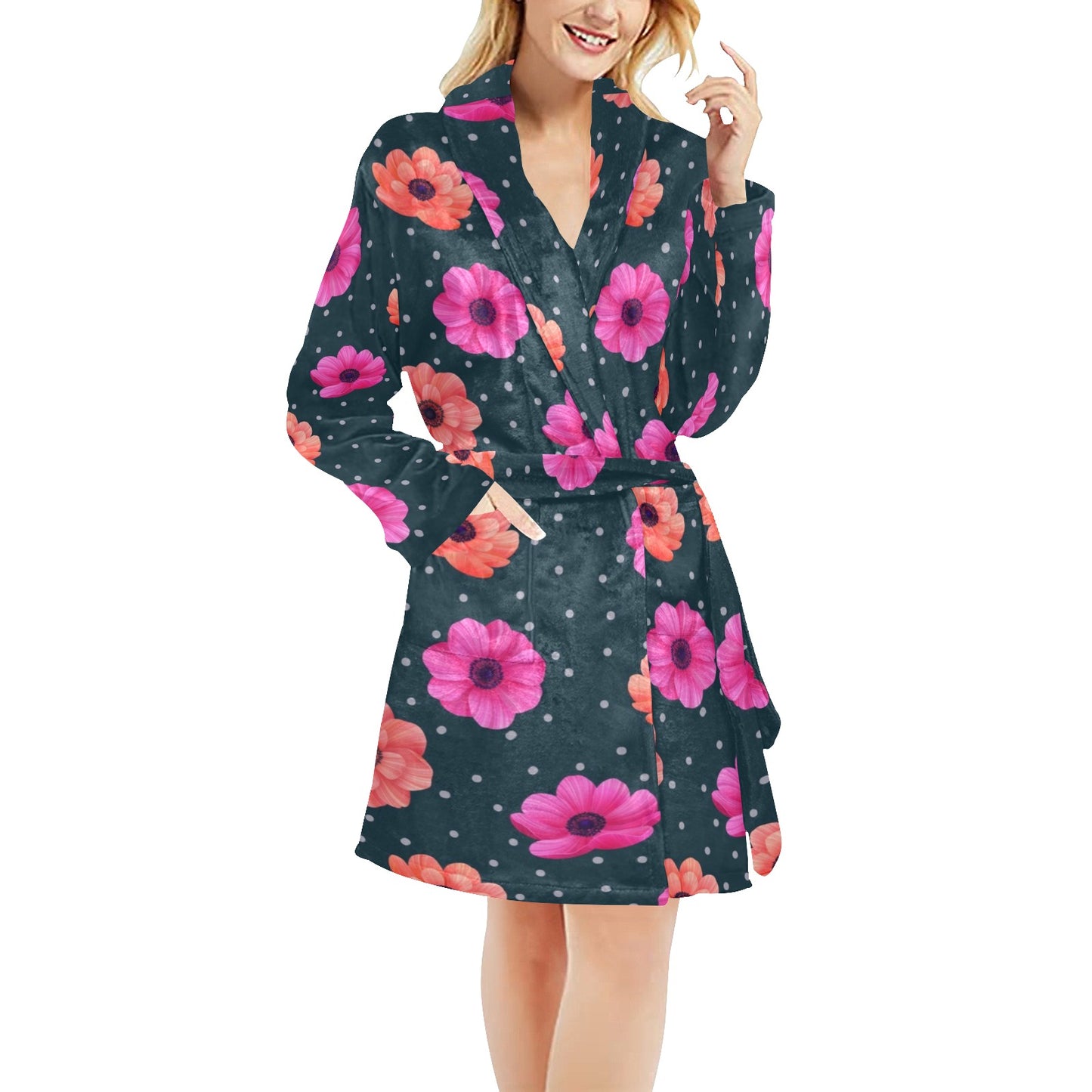 Anemone Pattern Print Design AM08 Women's Fleece Robe