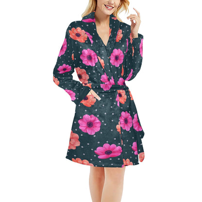 Anemone Pattern Print Design AM08 Women's Fleece Robe