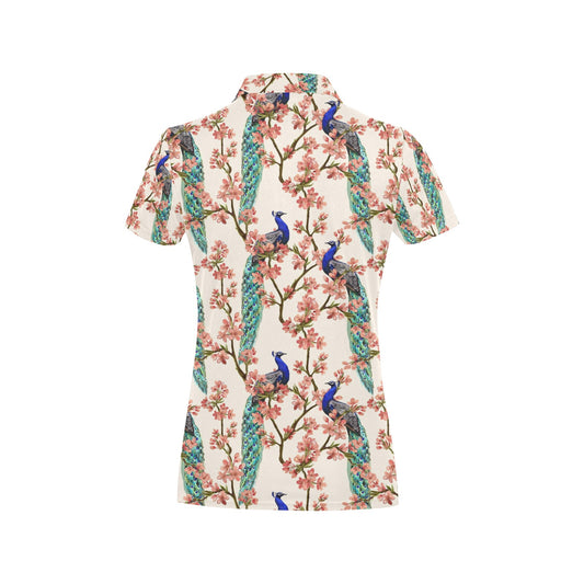 Cherry Blossom Peacock Women's Polo Shirt