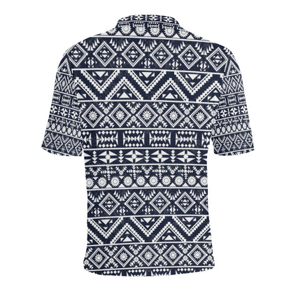 Blue White Tribal Aztec Men Polo Shirt