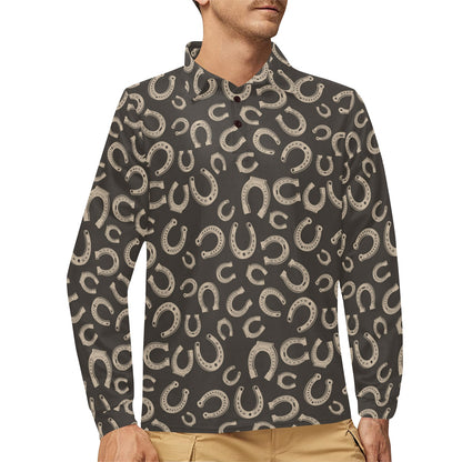 Horseshoe Print Design LKS303 Long Sleeve Polo Shirt For Men's