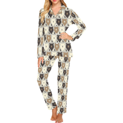 Bear Pattern Print Design 04 Women's Long Pajama Set